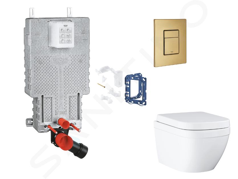 Grohe Uniset - Set bâti-support, cuvette, abattant SoftClose et plaque de déclenchement Skate Cosmopolitan et kit pour insertion de tablette, Triple Vortex, Cool Sunrise Brossé SANI15BB4124