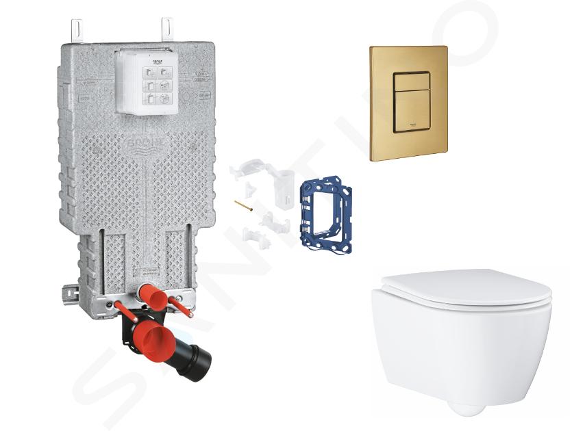 Grohe Uniset - Set předstěnové instalace, klozetu, sedátka SoftClose, tlačítka Skate Cosmopolitan a sady pro vhazování tablet, kartáčovaný Cool Sunrise SANI15BB4130