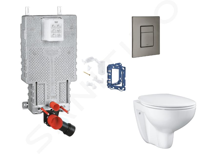 Grohe Uniset - Set bâti-support, cuvette, abattant SoftClose et plaque de déclenchement Skate Cosmopolitan et kit pour insertion de tablette, Hard Graphite Brossé SANI15BB5114