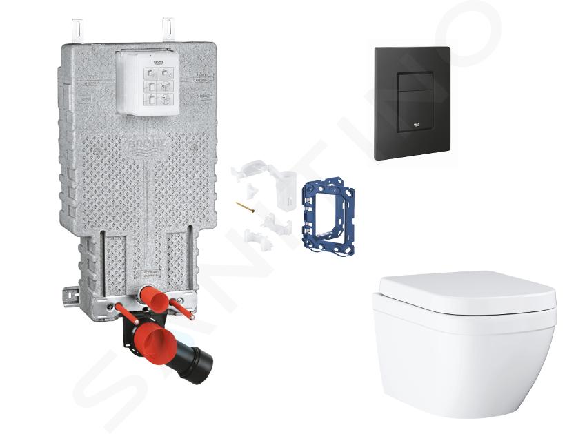 Grohe Uniset - Set předstěnové instalace, klozetu, sedátka SoftClose, tlačítka Even a sady pro vhazování tablet, Triple Vortex, phantom black SANI15BB5115