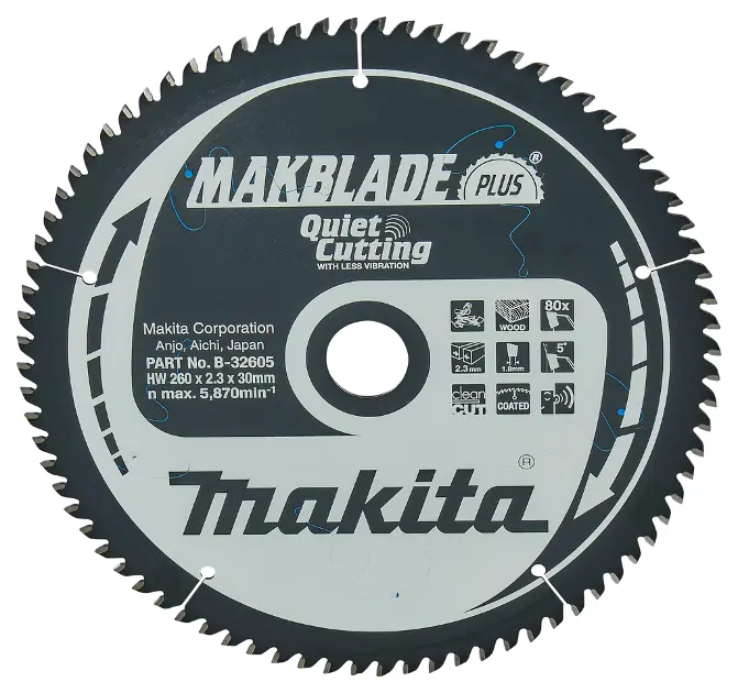Levně Makita Příslušenství - Pilový kotouč na dřevo 260x30 mm, 80 zubů B-32605