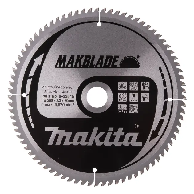 Levně Makita Příslušenství - Pilový kotouč na dřevo 260x30 mm, 80 zubů B-32845
