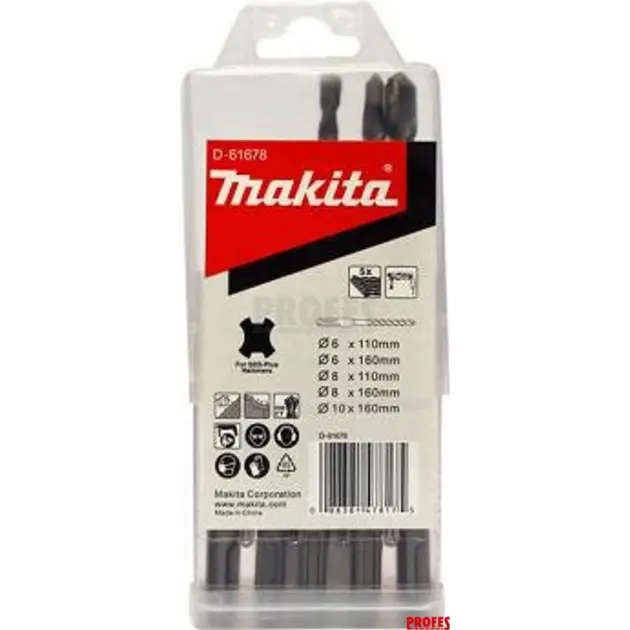 Makita Accesorios - Juego de brocas para mampostería SDS Plus, 5 piezas D-61678