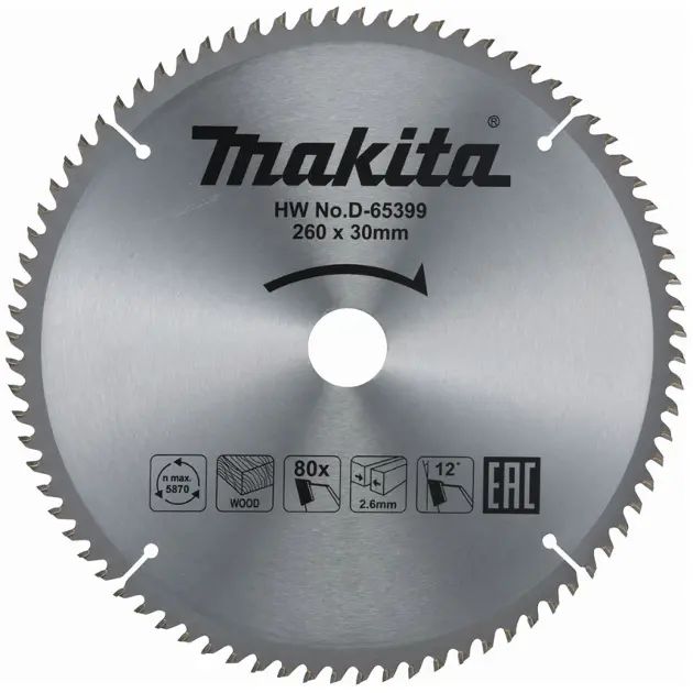 Lame De Scie Circulaire Makita A-70340 260 Mm - 40 Dents Carbure - Pour Bois - Neuf