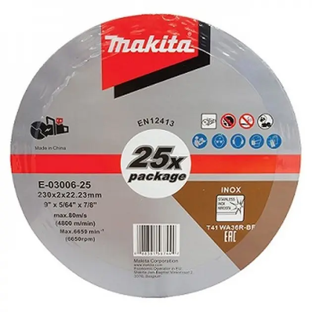 Levně Makita Příslušenství - Sada řezných kotoučů na nerezovou ocel 230x22,23 mm, 25 ks E-03006-25