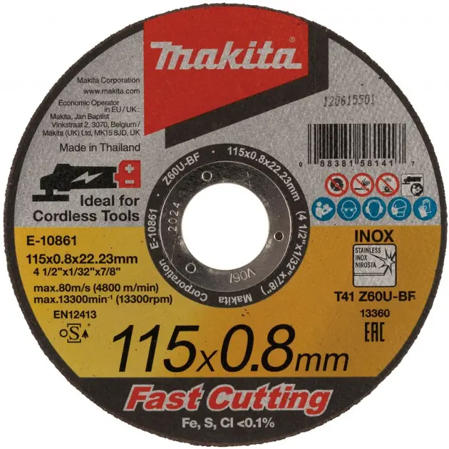 Levně Makita Příslušenství - Sada řezných kotoučů na nerezovou ocel 115x22,23 mm, 12 ks E-10861-12