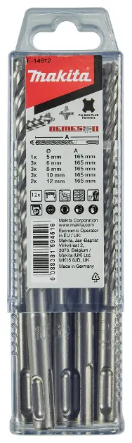 Makita Accessori - Set di punte da trapano SDS Plus per muratura, 12 pz E-14912