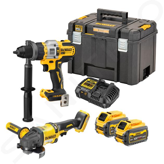 DeWALT Náradie - 18V AKU súprava príklepovej vŕtačky a uhlovej brúsky 125 mm, 2x aku 6,0/2,0 Ah FLEXVOLT, nabíjačka DCK2016T2T