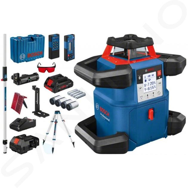 Bosch Accessoires - Laser rotatif sans fil 18V, portée 600 m, avec récepteur et accessoires, 1 batterie 4,0 Ah, chargeur 06159940P5