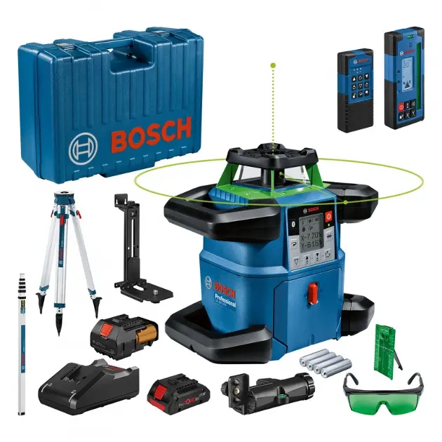 Bosch Zubehör - 18V Akku-Rotationslaser, Reichweite 650 m, mit Empfänger und Zubehör, 1x Akku 4,0 Ah, Ladegerät 06159940PR