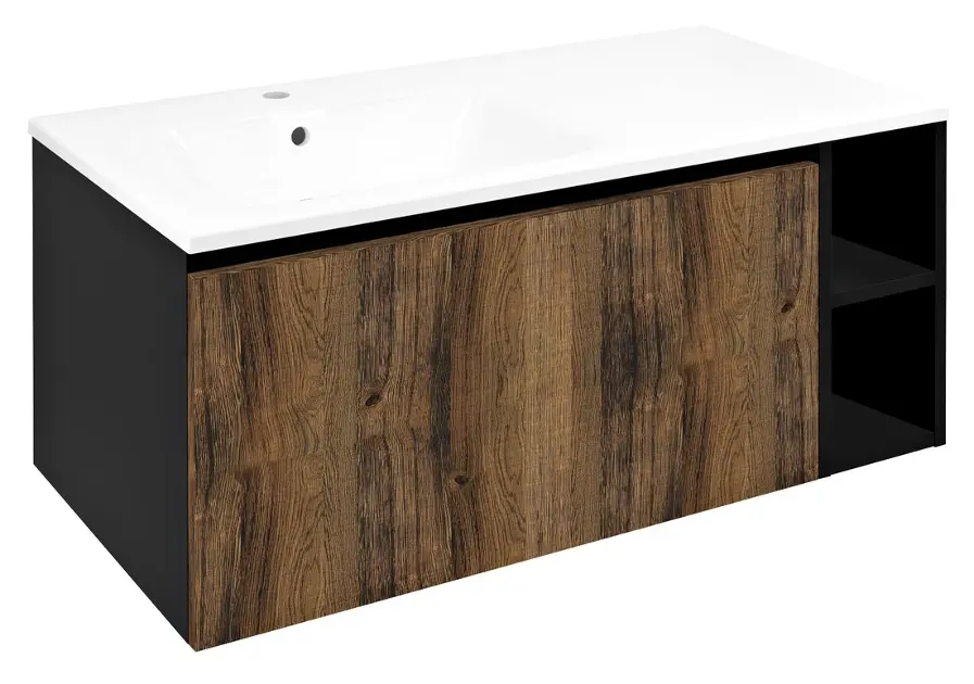 Levně Sapho Lorea - Umyvadlová skříňka 100x46x52 cm, 1x dvířka, 1x zásuvka, levá, dub collingwood/matná černá LE080-1935-L-03