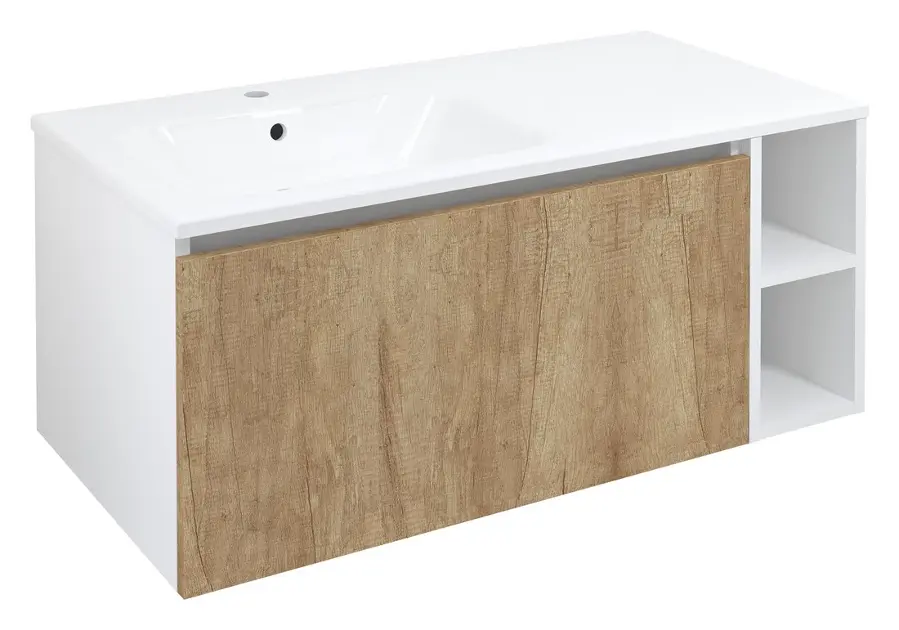 Levně Sapho Lorea - Umyvadlová skříňka 100x46x52 cm, 1x dvířka, 1x zásuvka, levá, dub alabama/matná bílá LE080-2231-L-02