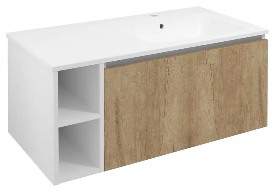 Levně Sapho Lorea - Umyvadlová skříňka 100x46x52 cm, 1x dvířka, 1x zásuvka, pravá, dub alabama/matná bílá LE080-2231-R-02