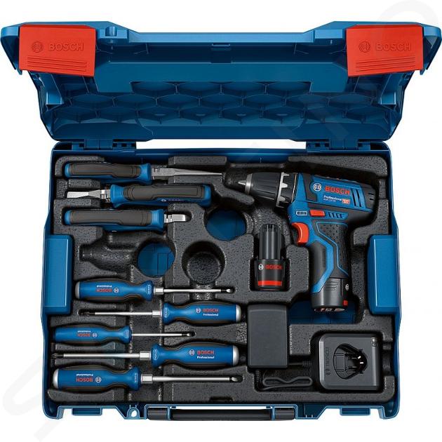 Bosch Werkzeug - 12V Akkuschrauber mit Werkzeugset, 2x 2,0 Ah Li-Ion Akku, Ladegerät 060186810R