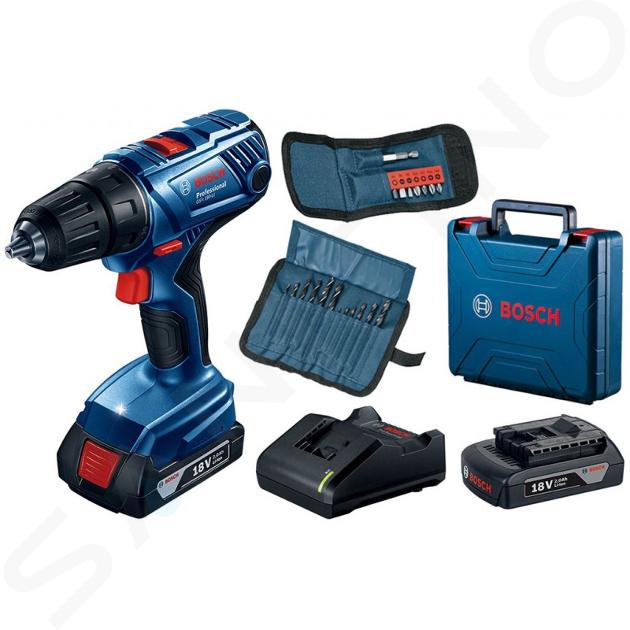 Bosch Unelte - Șurubelniță cu acumulator 18V cu accesorii, 2x acumulator 2,0 Ah Li-Ion, încărcător 06019F810A