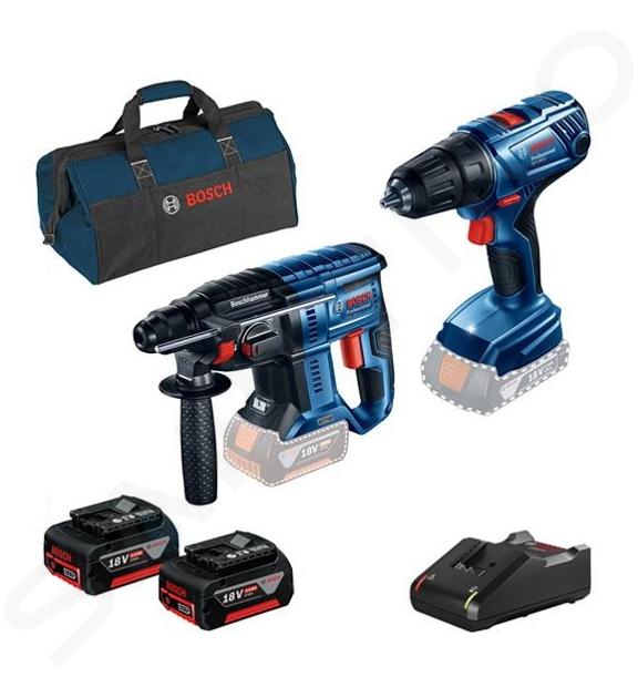 Bosch Outillage - Set Perceuse et marteau perforateur sans fil 18V, 2 batteries Li-Ion de 4,0 Ah, chargeur 0615990M31