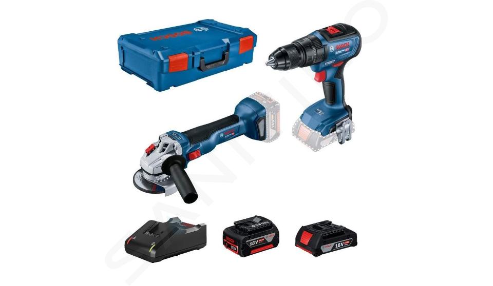 Bosch Náradie - 18V AKU súprava príklepovej vŕtačky a uhlovej brúsky 125 mm, 1x aku 2,0 Ah GBA, 1x aku 5,0 Ah GBA, nabíjačka 0615990M9K