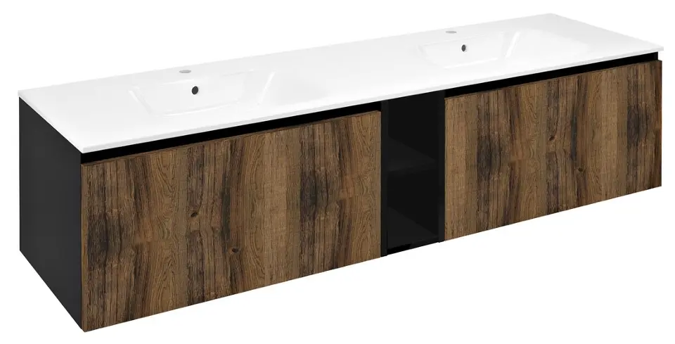 Levně Sapho Lorea - Umyvadlová skříňka 180x46x52 cm, 2x zásuvka, dub collingwood/matná černá LE080-1935-07