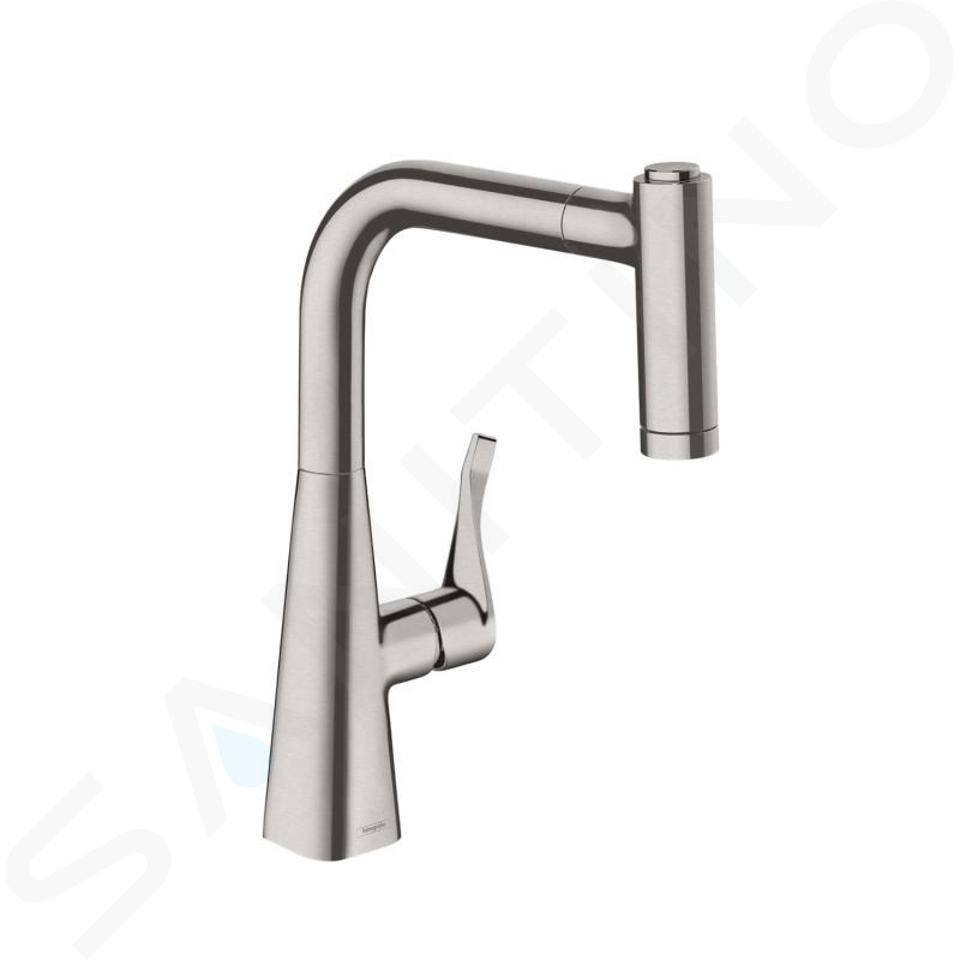 Hansgrohe Metris - Grifo monomando de fregadero 220 con ducha extraíble, aspecto de acero inoxidable 14834800