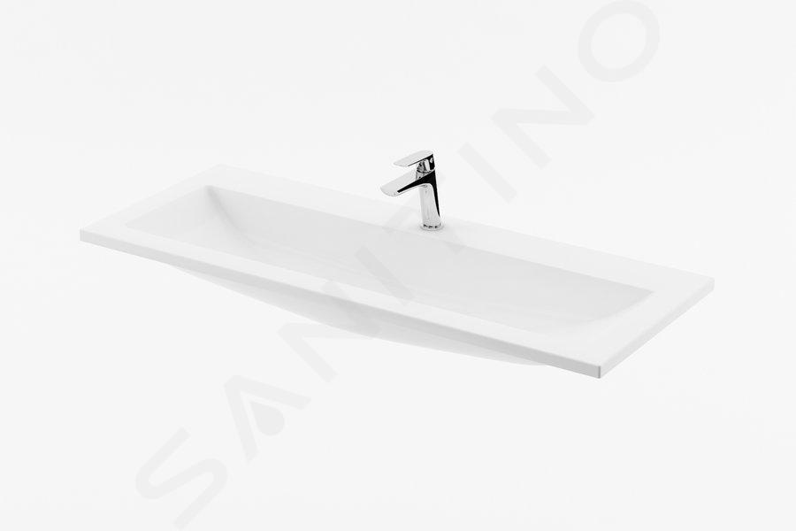 Ravak Clear - Lavabo 1000x380 mm, sin rebosadero, con agujero para grifo, blanco XJJ01110000