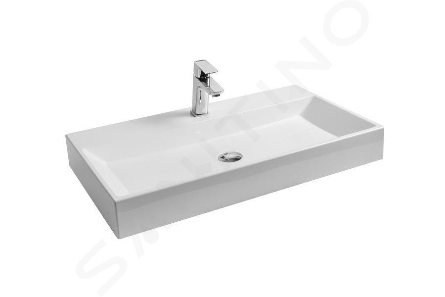 Ravak Natural - Lavabo 800x450 mm, senza troppopieno, con foro per miscelatore, bianco XJO01280000