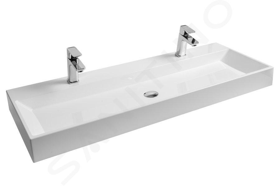 Ravak Natural - Lavabo doppio Duo 1200x450 mm, senza troppopieno, fori per miscelatore, bianco XJO01212000