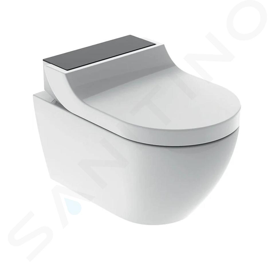 Geberit AquaClean - Elektronický bidet Tuma Comfort s keramikou, Rimfree, SoftClosing, černé sklo 146.292.SJ.1