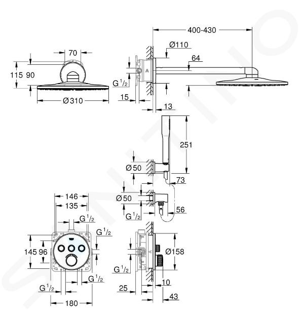 Grohe SmartControl Perfect - Conjunto de ducha con grifo empotrado, 310 mm,  cromo 34709000