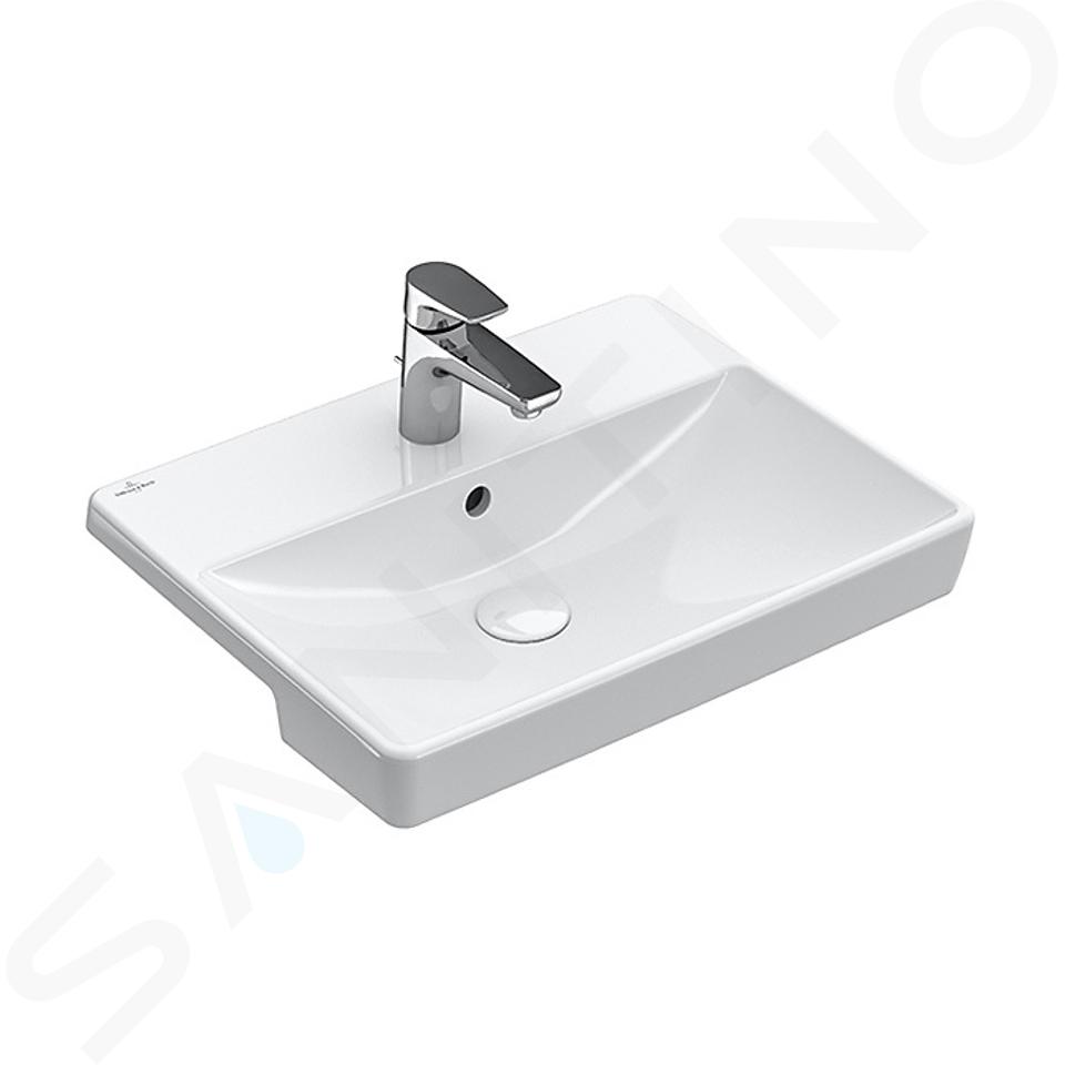 Villeroy & Boch Avento - Lavabo de semiencastre con rebosadero, tres orificios, 55x36 cm, con CeramicPlus, blanco alpino 4A0655R1