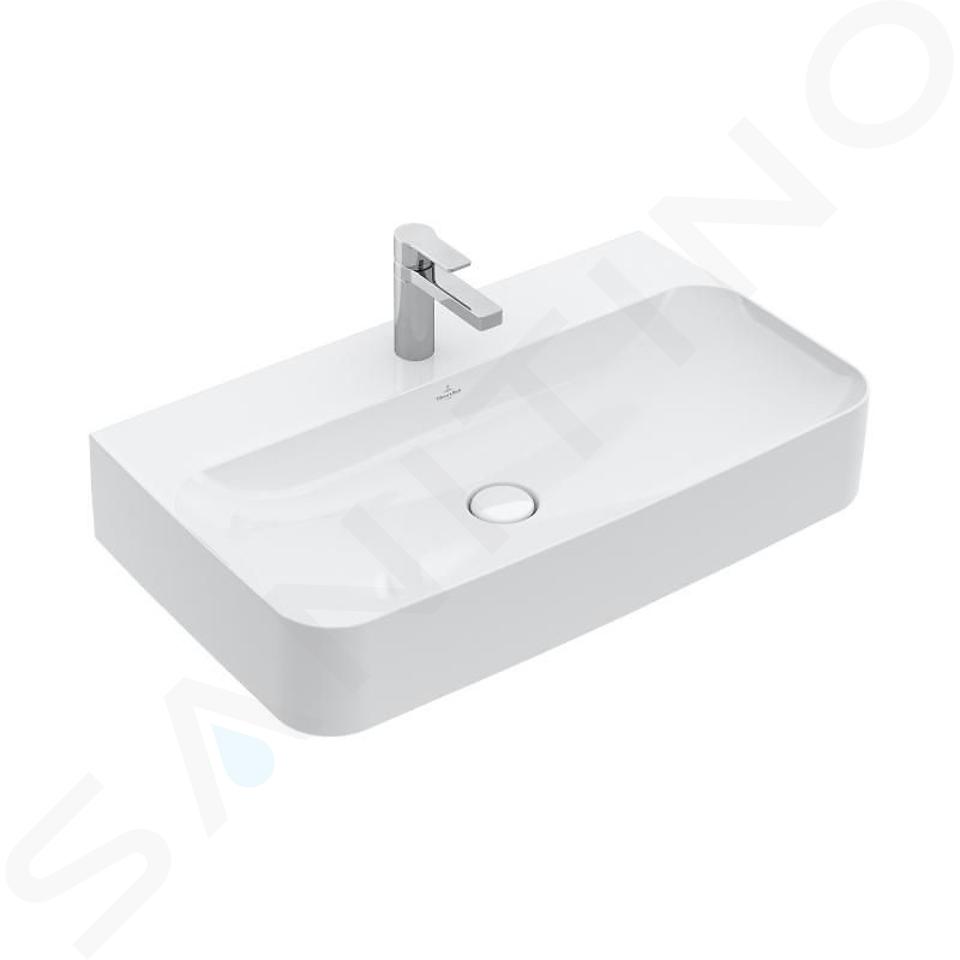 Villeroy & Boch Finion - Lavabo con rebosadero oculto, 800x470 mm, con CeramicPlus, blanco alpino 41688CR1