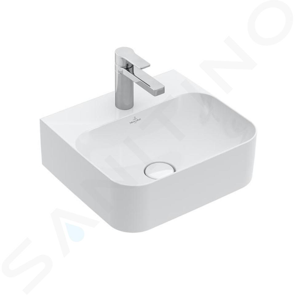 Villeroy & Boch Finion - Lavamanos con rebosadero oculto, 430 x 390 mm, con CeramicPlus, blanco alpino 436444R1