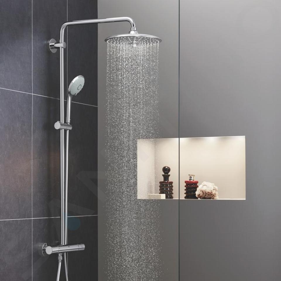 Pommeau de douche thermostatique Grohe Euphoria System et douche latérale