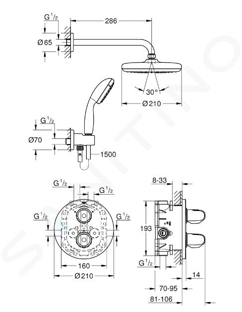 Grohe Grohtherm - 210 met thermostaat, handdouche, chroom 34614001 | Sanitino.nl