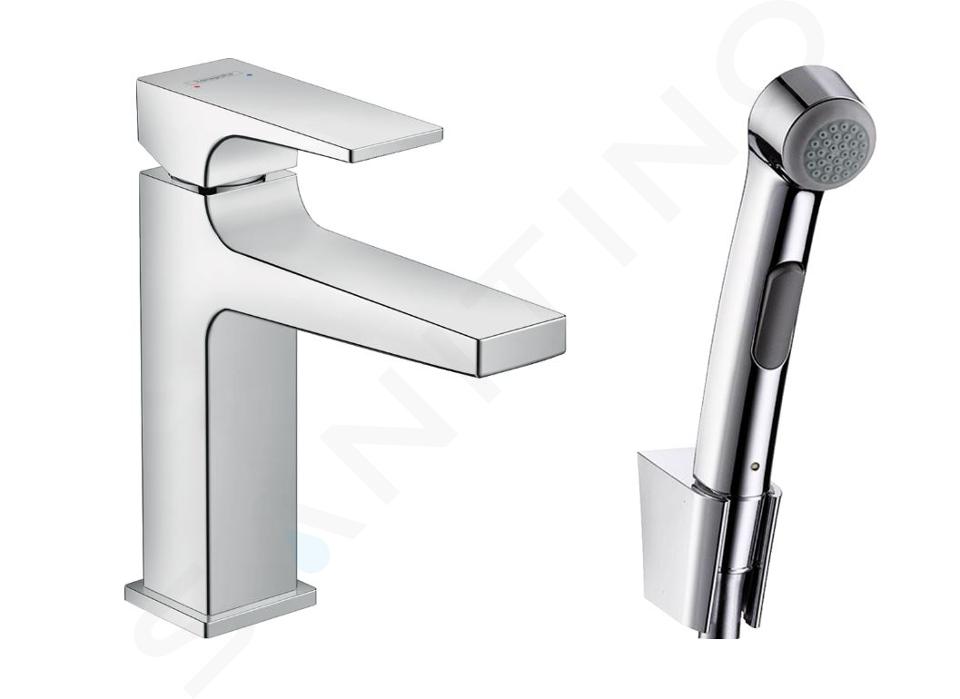 Hansgrohe Metropol - Waschtischarmatur mit Push-Open-Ablaufgarnitur und Handbrause Bidette, Chrom 32522000