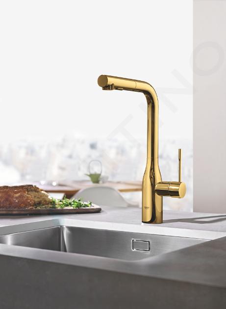 Grifo monomando extraíble para fregadero de cocina dorado cepillado con  tubo de silicona