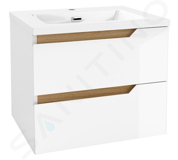 kielle Oudee - Mobiletto con lavabo 60 cm, bianco lucido/rovere scuro 50002S610