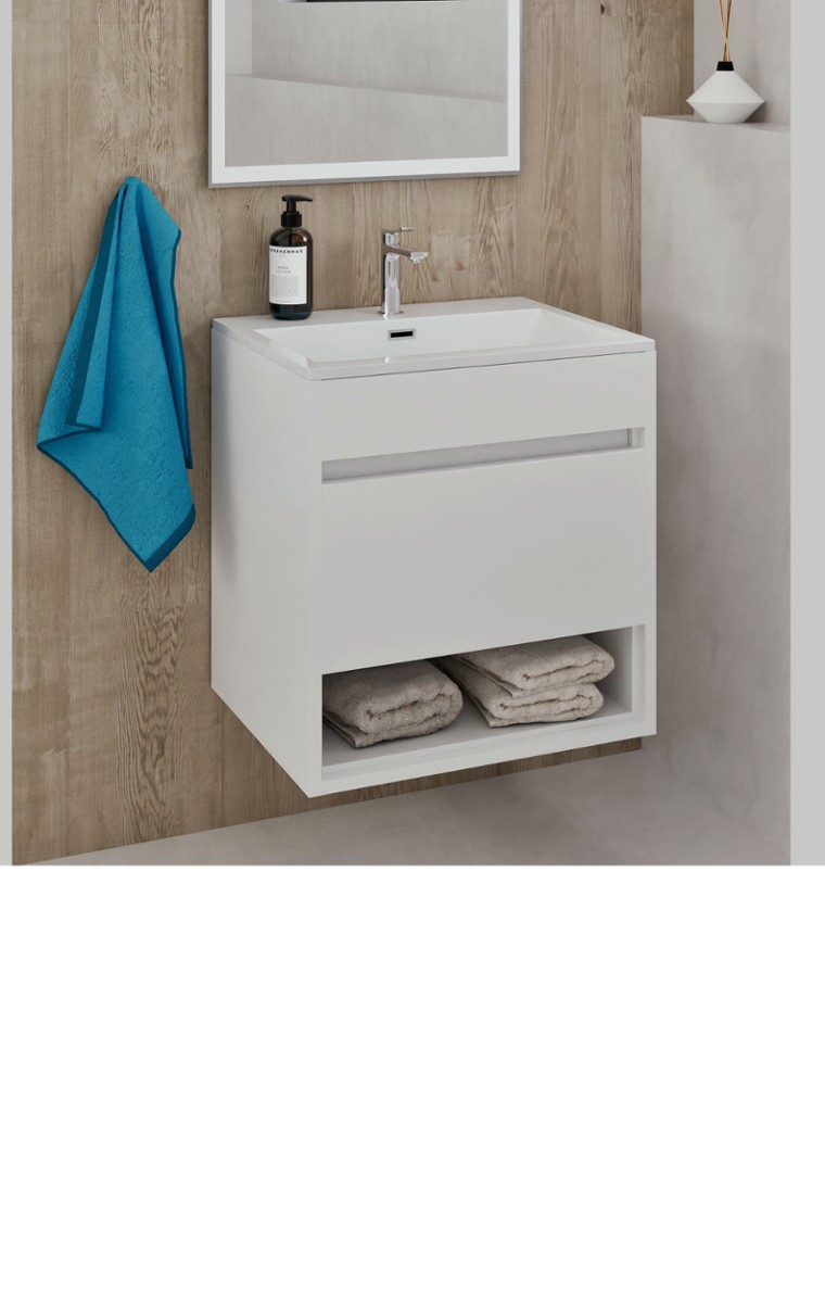 kielle Nefia - Mobiletto con lavabo 60 cm, bianco lucido 50027S610