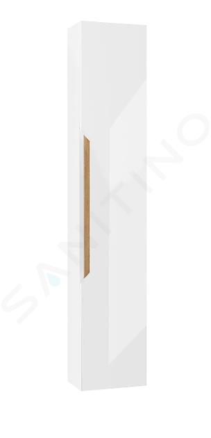 kielle Oudee - Armoire haute suspendue, 25x16x130 cm, blanc brillant/chêne foncé 50202020