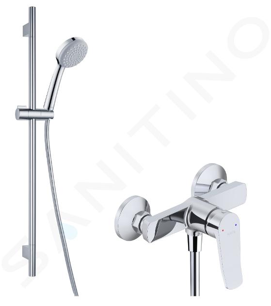 kielle Nefia - Set de douche avec mitigeur, barre, flexible et pommeau de douche, chrome 20627SN90