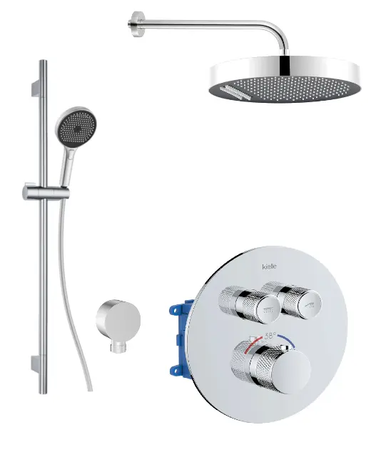 kielle Oudee - Miscelatore termostatico ad incasso per 2 utenze, con accessori EcoSpare e corpo incasso, cromo 20627SPT20