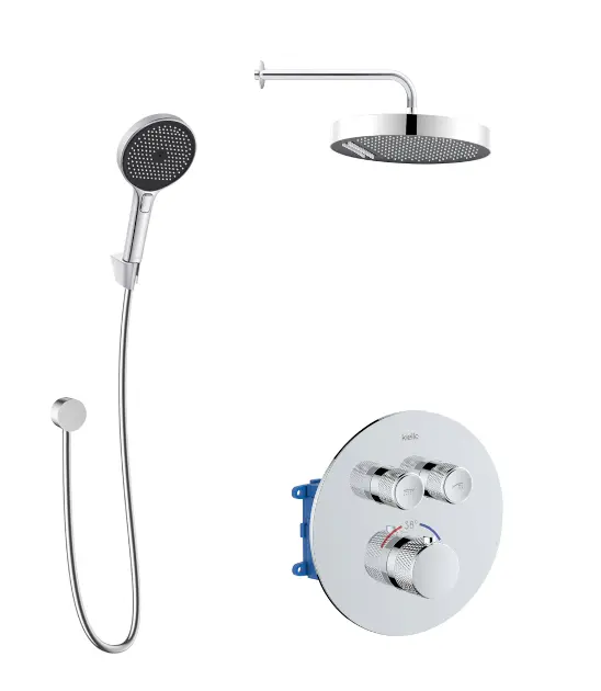 kielle Oudee - Termostatická baterie pod omítku, pro 2 spotřebiče, s příslušenstvím a tělesem, chrom 20627SPT50