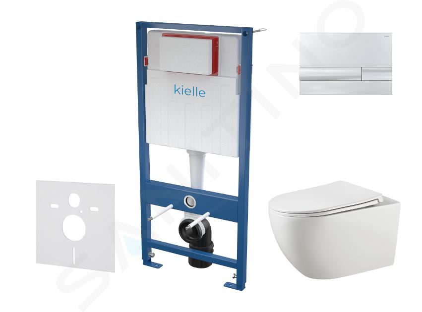 kielle Genesis - Set con modulo di installazione, vaso WC Gaia, copriwater softclose e placca di comando Gemini I, cromo 30505SS24