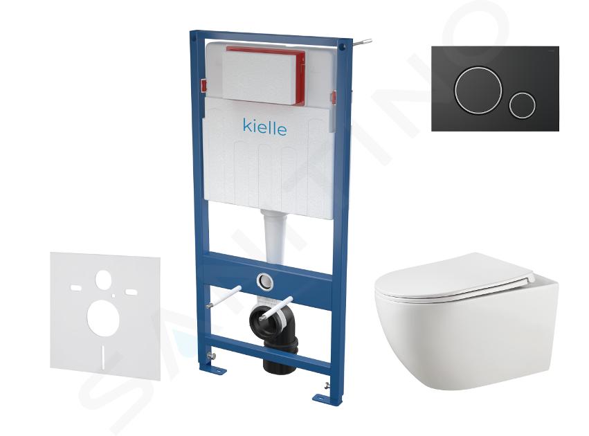 kielle Genesis - Set voor voorwandinstallatie, toilet Gaia, toiletzitting softclose en bedieningspaneel Gemini II, mat zwart / chroom 30505SS26