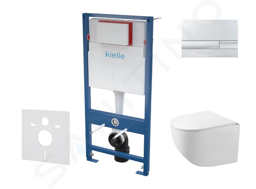 kielle Genesis - Set con modulo di installazione, vaso compatto WC Gaia, copriwater softclose e placca di comando Gemini I, cromo 30505SS28