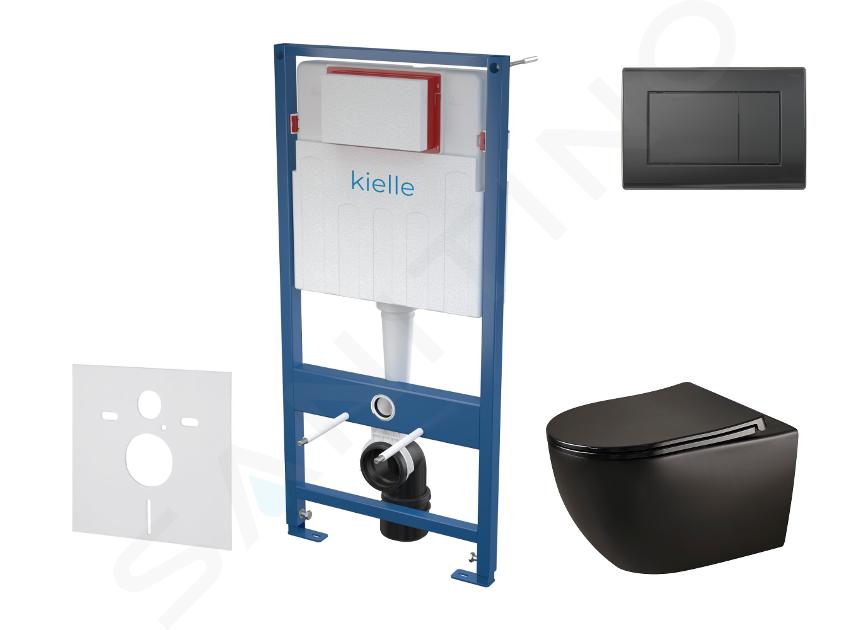 kielle Genesis - Set voor voorwandinstallatie, toilet Gaia, toiletzitting softclose en bedieningspaneel Gemini III, mat zwart 30505SS33