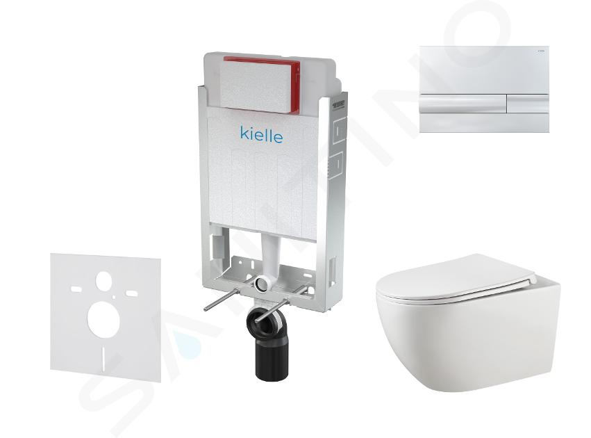 kielle Genesis - Set con modulo di installazione, vaso WC Gaia, copriwater softclose e placca di comando Gemini I, cromo 30505SZ24