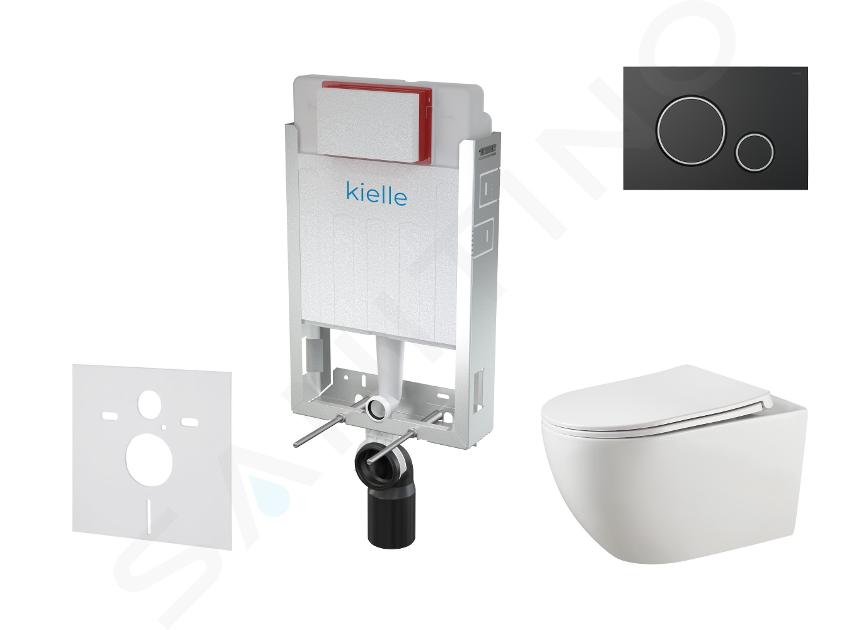 kielle Genesis - Set con modulo di installazione, vaso WC Gaia, copriwater softclose e placca di comando Gemini II, nero opaco/cromo 30505SZ26