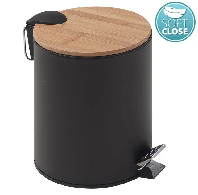 Sapho Gedy Bamboom - Abfalleimer Kenta 5 l, Soft-Close, matt schwarz/bambus 1409