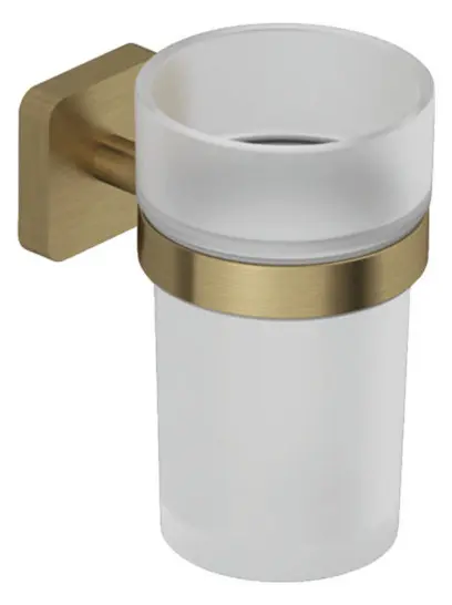 Kludi Vela S - Soporte para cepillo y pasta de dientes, vidrio /oro cepillado 25975N0