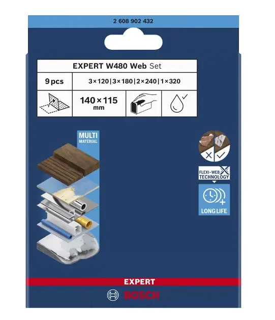 Levně Bosch Příslušenství - Sada brusných papírů 115x140 mm, 9 ks 2608902432
